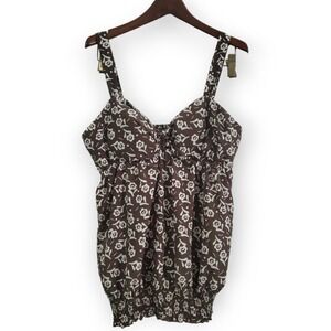Candie's Womens Medium Brown White Floral Elastic Trim Tank Top Built In Support